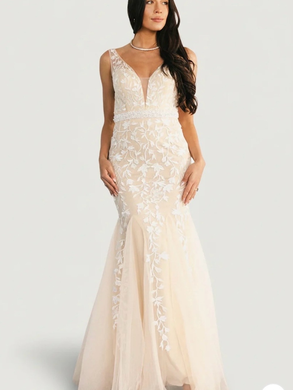 Baltic Born Blush and White Lace Mermaid Bridal Gown